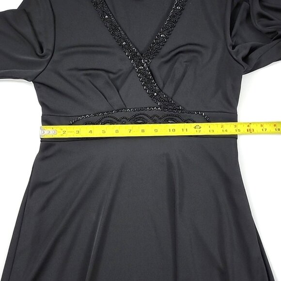 Talbots Petites Women's Black Fit & Flare Midi Dress Bead Neckline Waist Size 12 - Picture 15 of 16